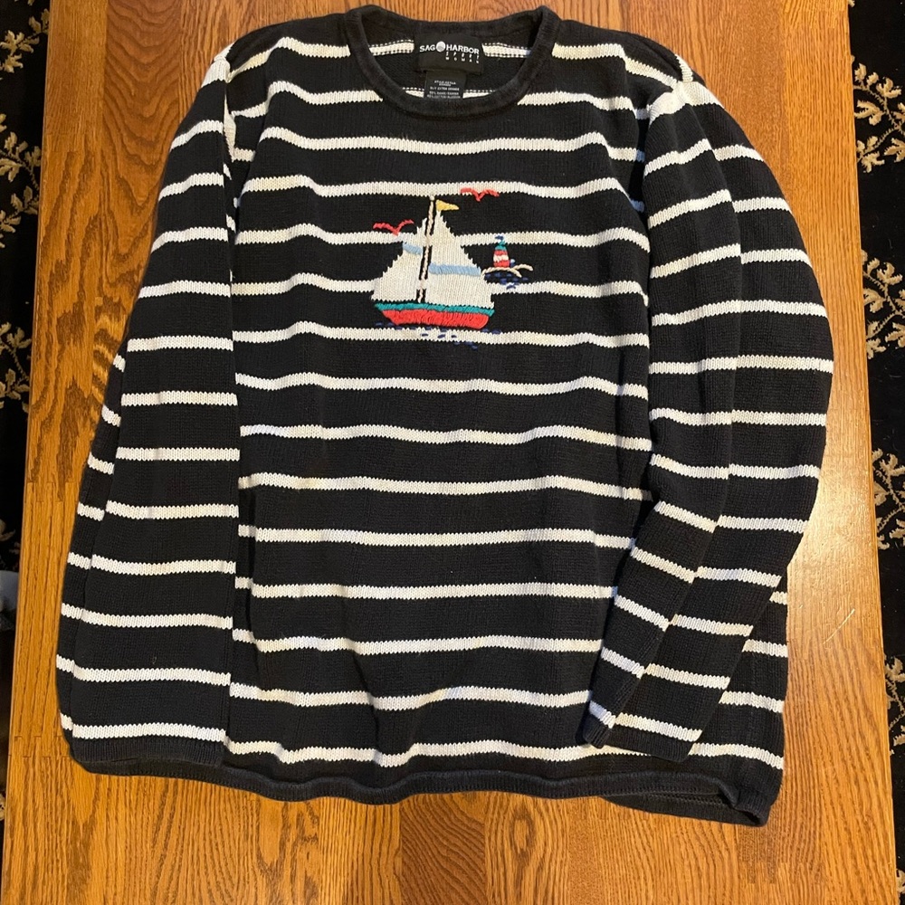 Sag Harbor Black and White Knit Top